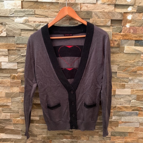 Material Girl Heart-Print Cardigan - Picture 1 of 3